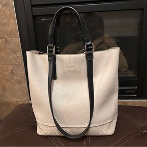 David Jones Elegant Black and Vegan Leather Cream Tote Bag